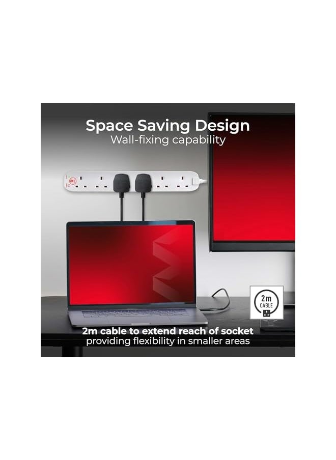 MASTERPLUG Masterplug SRG6210N-MP Six Socket Surge Protected Extension Lead, 2 Metres, White  - Image 2