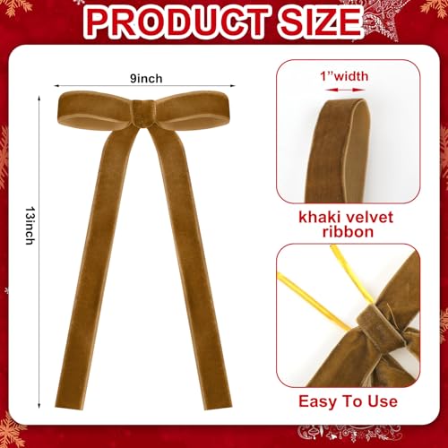 Glitinsel 24 Pcs Velvet Bows for Christmas Tree Vintage Ribbon Bows for Crafts Garland Home Coquette Wedding Birthday Decor9 x 13 Inch Width of 1Khaki - Image 3