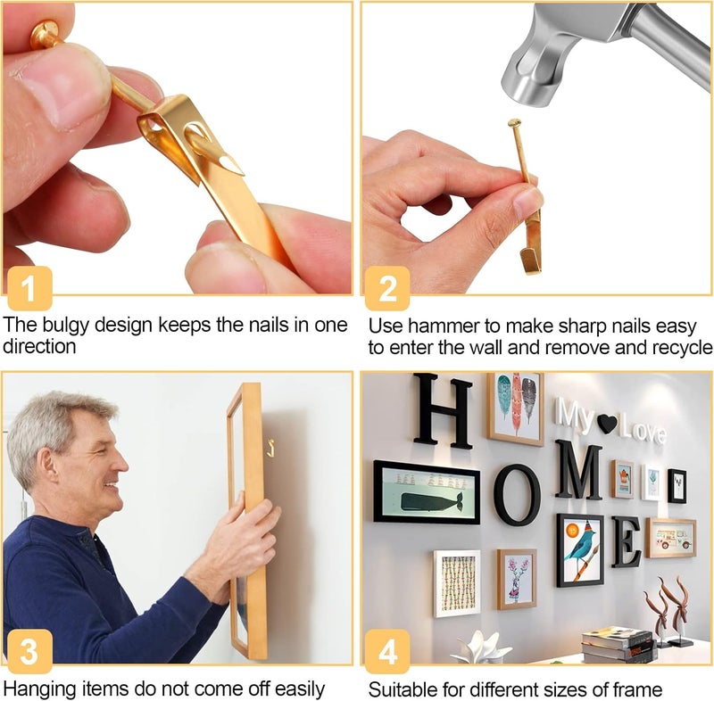 Romeda 184 Pieces Picture Hanging Kit, 20lb, 30lb, and 50lb Picture Hangers, Metal Picture Hanging Hooks with Nails, on Drywall, Wooden Wall(Gold) - Image 4