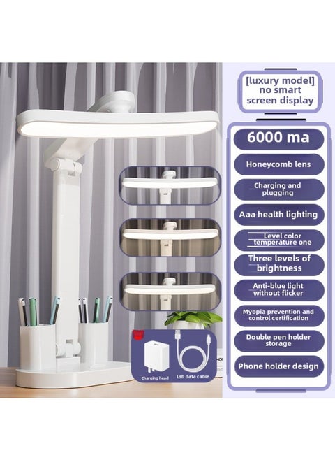 Sheng Bang Rong Table Lamp Eye Protection Learning Student Dormitory Endurance Charging Desk Super Long Bedroom Bedside Lamp Children's Reading-Specification:Adjustable Color Temperature  With Pen Holder + Charging Head