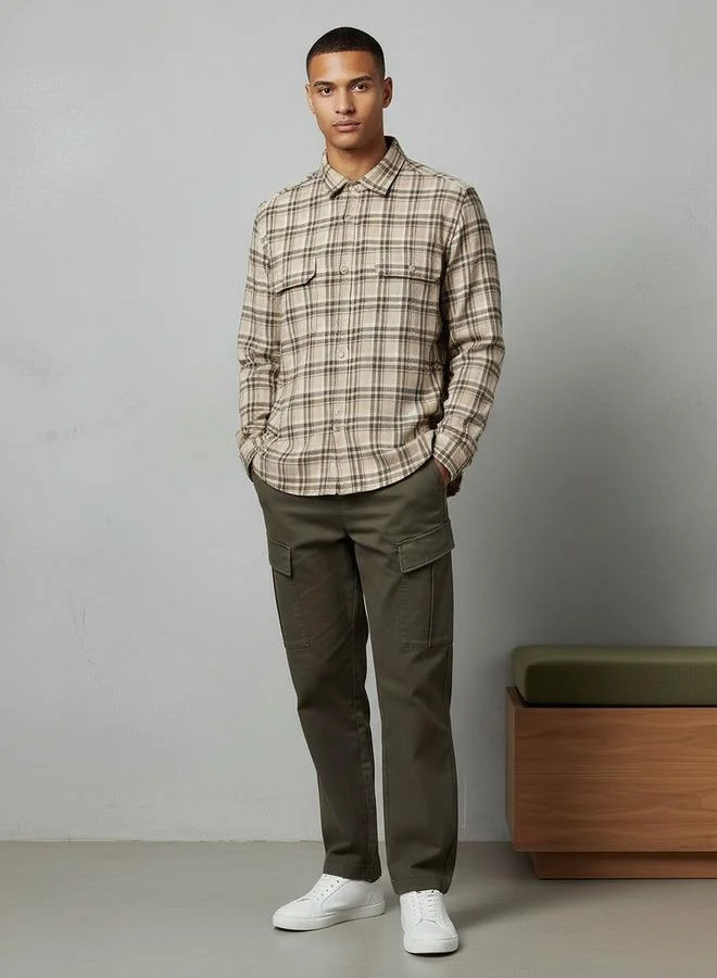 لي كوبر Lee Cooper Men Collared Checked Long Sleeves Shirt