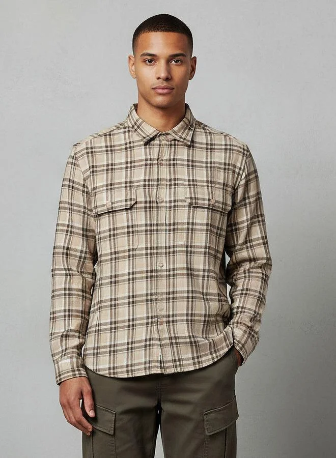 لي كوبر Lee Cooper Men Collared Checked Long Sleeves Shirt