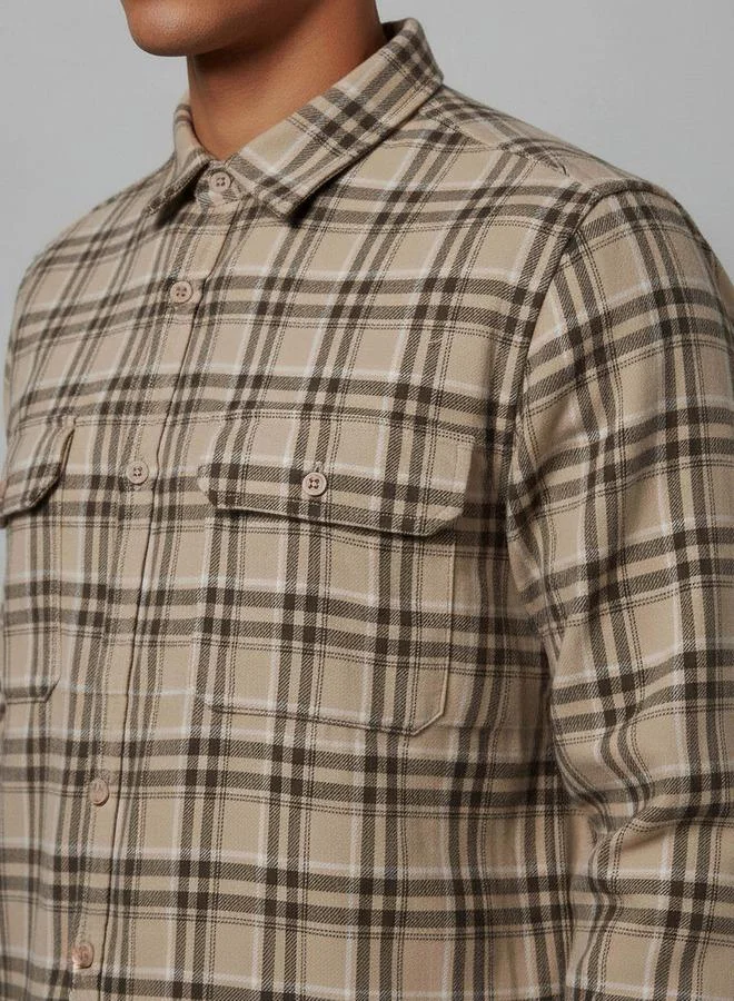 Lee Cooper BEIGE Lee Cooper Men Collared Checked Long Sleeves Shirt for Men | Best Price UAE