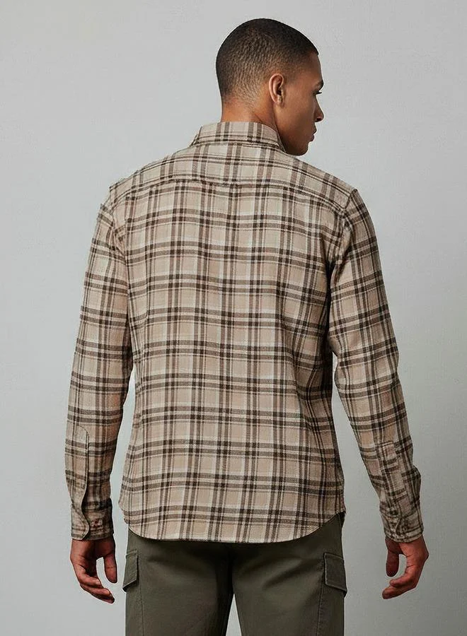 Lee Cooper BEIGE Lee Cooper Men Collared Checked Long Sleeves Shirt for Men | Best Price UAE