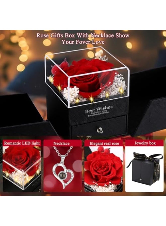 Preserved Red Real Rose with Heart I Love You Necklace -Eternal Flowers Rose Birthday Gifts for Women Her Mom Wife Girlfriend Grandma on Valentines Mothers Day Christmas Anniversary Romantic-Red - Image 2
