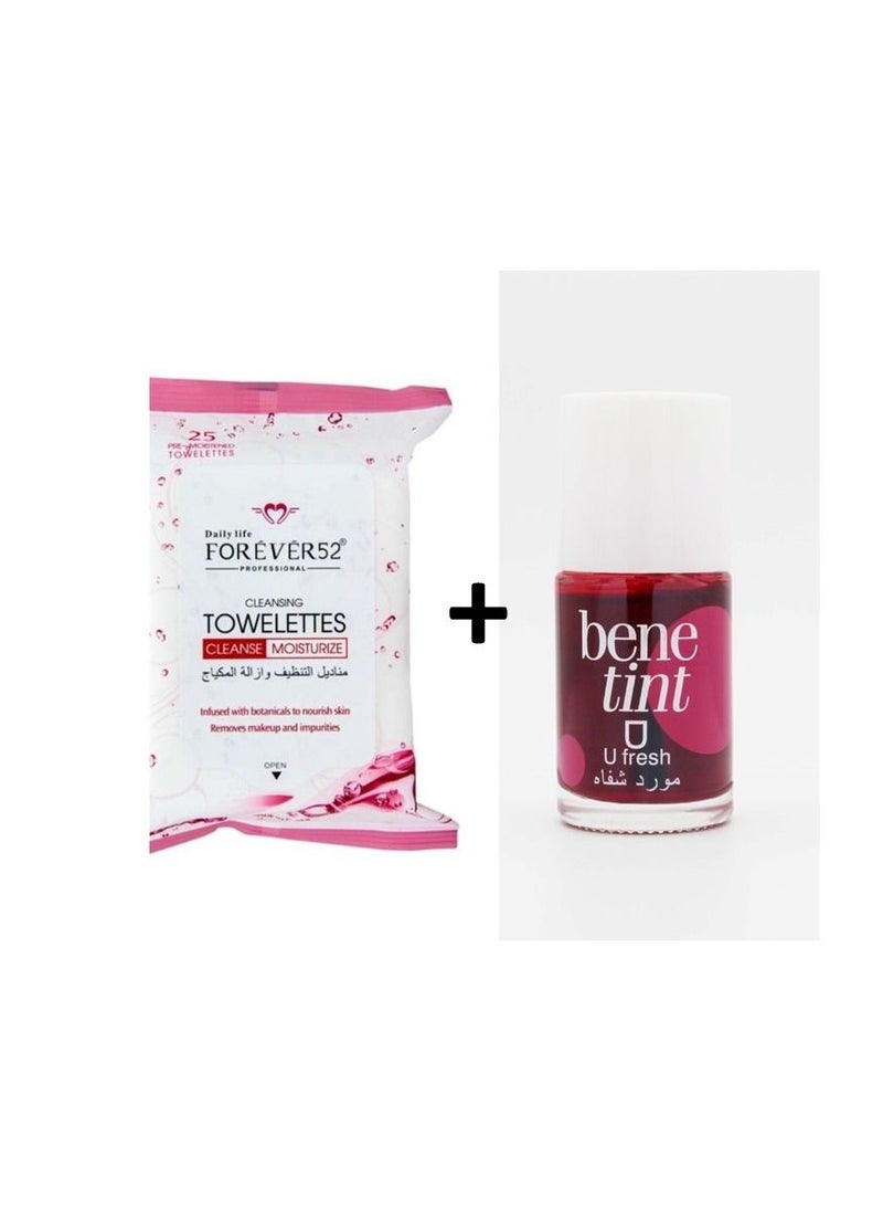 U fresh - Bene Tint Lip Glossy Pink and Make Up Remover Wet Wipes White - Image 1