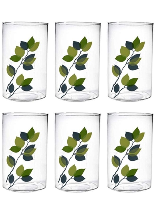 BOROSIL Vision Dsigner Glass Green Leaves Set Of 6 - Microwavable, Medium Transparent 295.0ml - Image 2