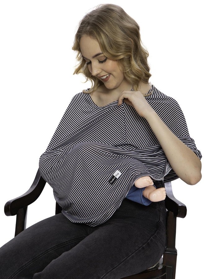 Feather Hug غطاء الرضاعة الطبيعية الفاخر Feather Hug® 360° - مئزر رضاعة للأم، غطاء رضاعة مطاطي للأم، غطاء رضاعة طبيعي قابل للتهوية (صغير أسود وأبيض) - Image 1