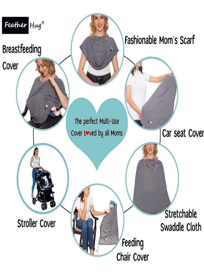Feather Hug غطاء الرضاعة الطبيعية الفاخر Feather Hug® 360° - مئزر رضاعة للأم، غطاء رضاعة مطاطي للأم، غطاء رضاعة طبيعي قابل للتهوية (صغير أسود وأبيض) - Image 2
