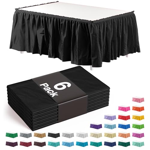 Exquisite Ruffle Table Skirt Holiday 6 Pack 14 Ft Long Table Skirts for Rectangle Tables 6ft Plus or Round Tables Skirts with Adhesive Strip for Gender Reveal Decor Happy Birthday Parties