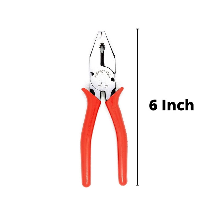 Perfect TECH 2 Pcs Set Combination Nose Plier 6 Inch | Combination Plier 6 inch | Cutter Pliers | Tool Kit Set | Cutting Player | Diagonal Anti Slip Handle (RED) - Image 2