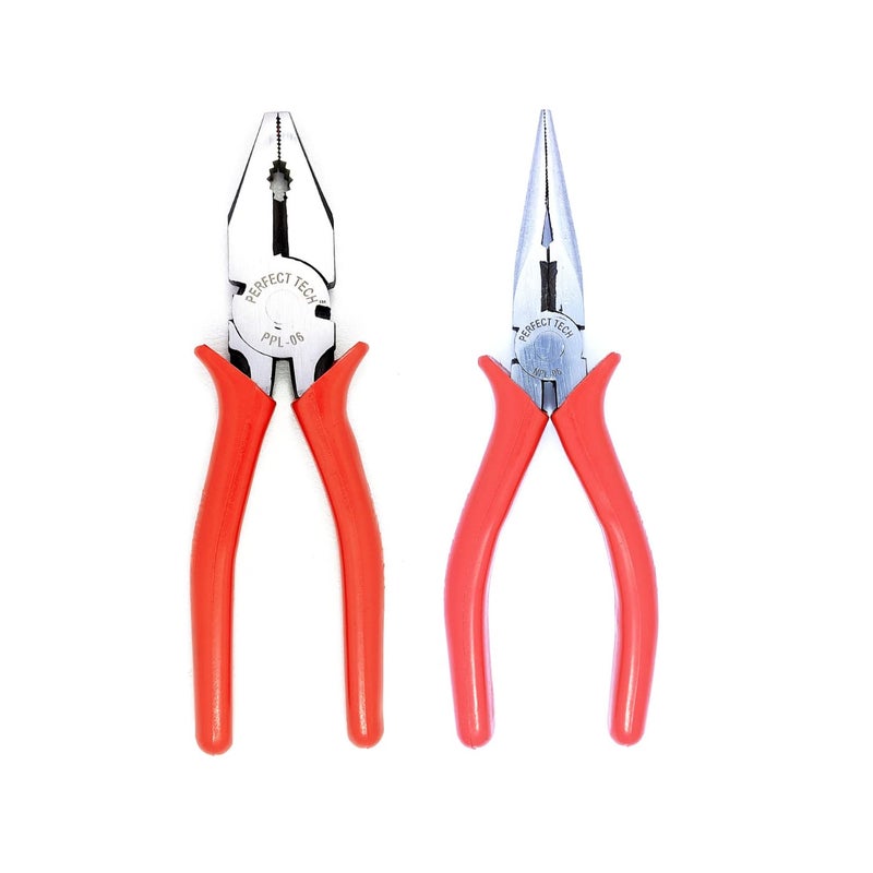 Perfect TECH 2 Pcs Set Combination Nose Plier 6 Inch | Combination Plier 6 inch | Cutter Pliers | Tool Kit Set | Cutting Player | Diagonal Anti Slip Handle (RED) - Image 1