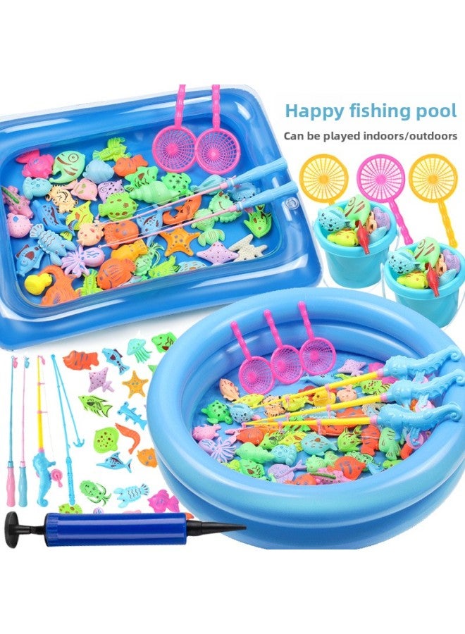 【Free Shipping】 Fishing Toy Pool Set Square Park Stall Toy Water Magnetic Fishing Pool Toy Manufacturers-Color:【express Box】 38-piece Set--fishing Set 271g - Image 2