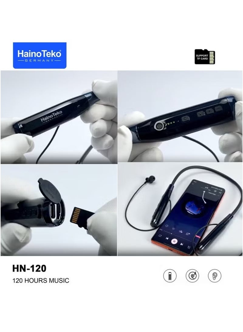 Haino Teko HN120 Bluetooth Neck Band with 120 Hours of Music, High Bass Sound Quality, Super Clear Mic, TF Card Support – Stylish Black, Perfect for Music, Calls, and Long-Lasting Use - Image 3