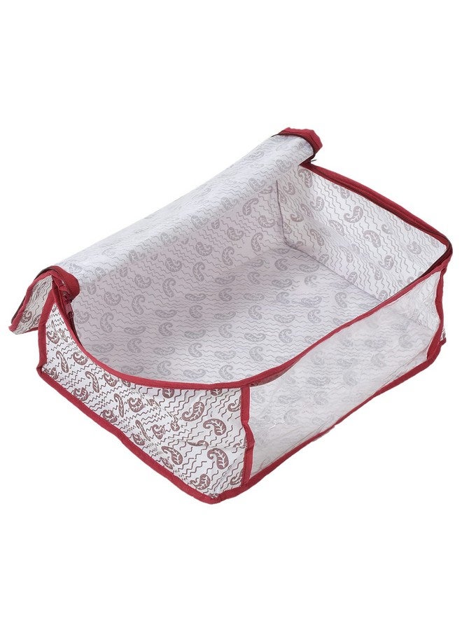 Kuber Industries Kuber Industries Non-Woven Paisley Print Saree Covers With Zip|Foldable Wardrobe Organizer For Clothes|Saree Bags Keep 8 To 10 Saree|Suitable For Lehenga, Suit, Dress|Pack Of 12 (Maroon)  - Image 4