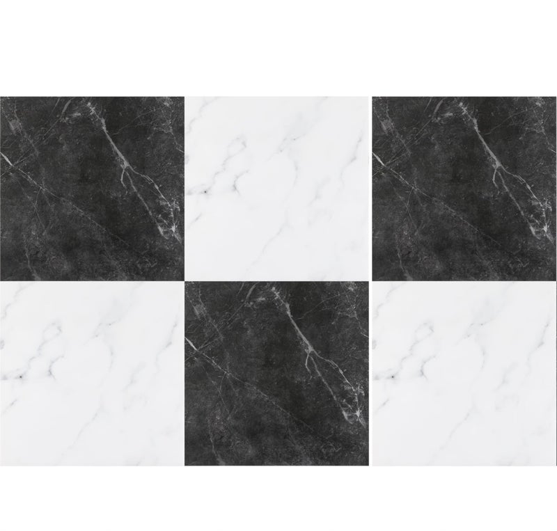 Alow Peel and Stick Floor Tiles: 16 Pack 11.8â€X11.8â€ Vinyl Flooring Waterproof for Bathroom, Black and White Square Adhesive Stickers Easy to Install No Tools Need - Image 1