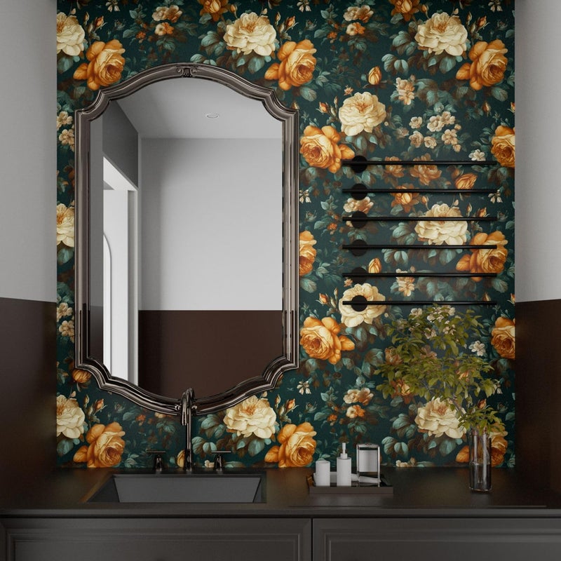 Fvlow Glowing Floral Peel and Stick Wallpaper Vintage Dark Green Wallpaper Vinyl Wrap Kitchen Worktop Covering Self Adhesive Thick Flowers Contact Paper for Cabinets Drawers Sticker Decor 17.4" x 394" - Image 5