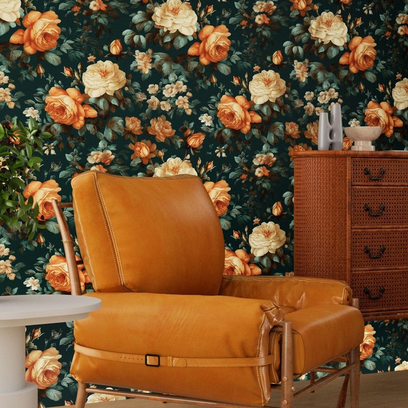 Fvlow Glowing Floral Peel and Stick Wallpaper Vintage Dark Green Wallpaper Vinyl Wrap Kitchen Worktop Covering Self Adhesive Thick Flowers Contact Paper for Cabinets Drawers Sticker Decor 17.4" x 394" - Image 3