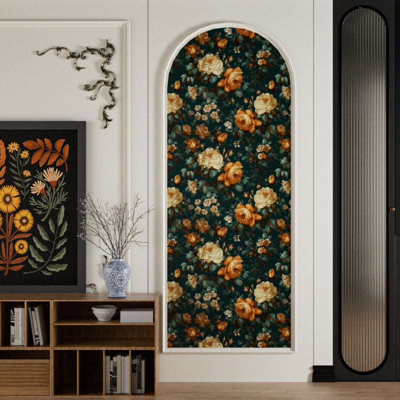Fvlow Glowing Floral Peel and Stick Wallpaper Vintage Dark Green Wallpaper Vinyl Wrap Kitchen Worktop Covering Self Adhesive Thick Flowers Contact Paper for Cabinets Drawers Sticker Decor 17.4" x 394" - Image 4