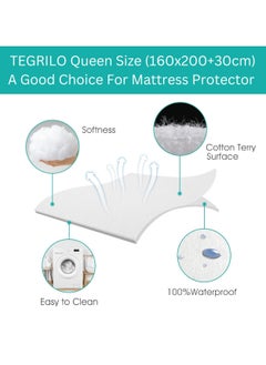 TEGRILO TEGRILO Water Proof Mattress Protector Cotton Terry Mattress Cover, Deep Pocket Bed Mattress Pad Cover Vinyl-Free Washable, Noiseless, Breathable & Soft (Queen(160 * 200 * 30))  - Image 4