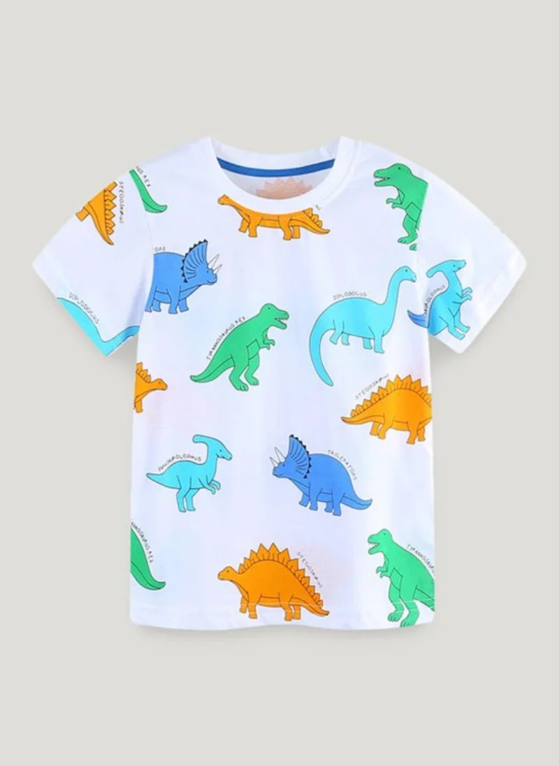 يونيكي White Conversational Printed Round Neck Cotton T-shirt