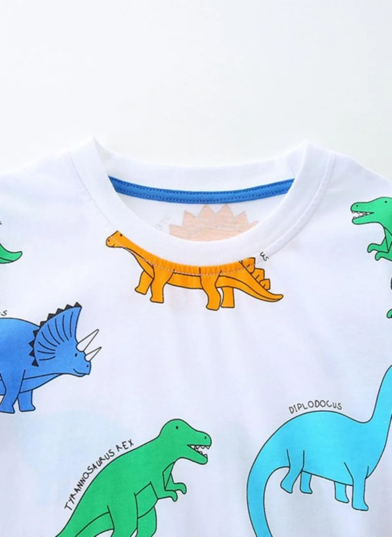 يونيكي White Conversational Printed Round Neck Cotton T-shirt