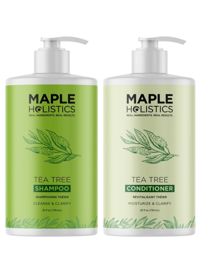 Maple Holistics Tea Tree Shampoo and Conditioner Set Sulfate Free Clarifying Shampoo and Conditioner for Oily Hair Scalp Care with Australian Tea Tree Oil Complete Dry Scalp Treatment for Build Up 25 Fl Oz - Image 2