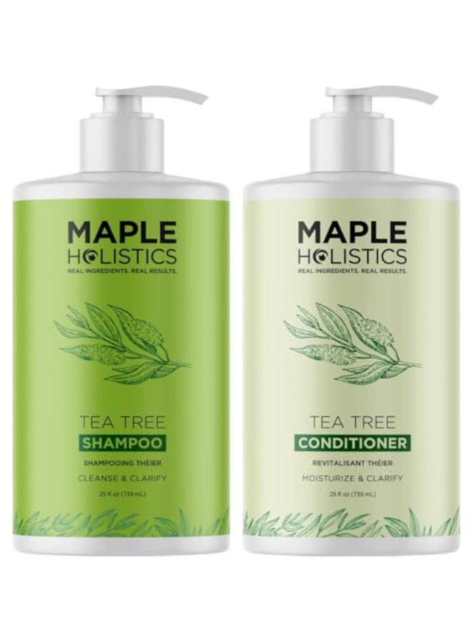 Maple Holistics Tea Tree Shampoo and Conditioner Set Sulfate Free Clarifying Shampoo and Conditioner for Oily Hair Scalp Care with Australian Tea Tree Oil Complete Dry Scalp Treatment for Build Up 25 Fl Oz - Image 1