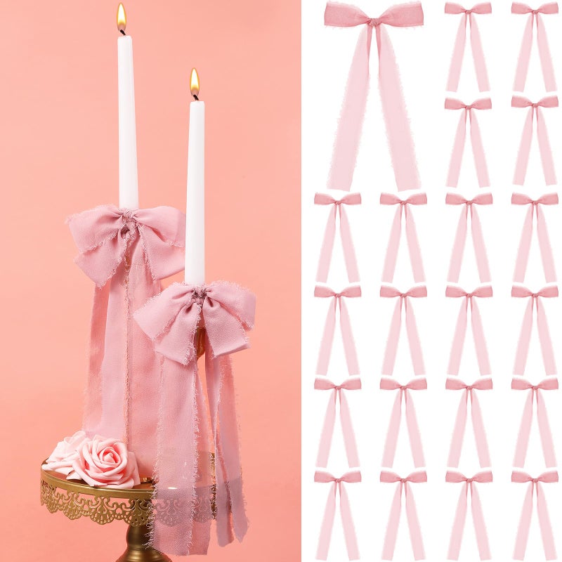 Luinabio 24 Pcs Christmas Tree Bows Candlestick Decoration Large Tie Bows Ribbon Gift Wrapping Coquette Decorations For Christmas Tree Wedding Party Baby Shower Decorations  9.5 Inch(Pink) - Image 1
