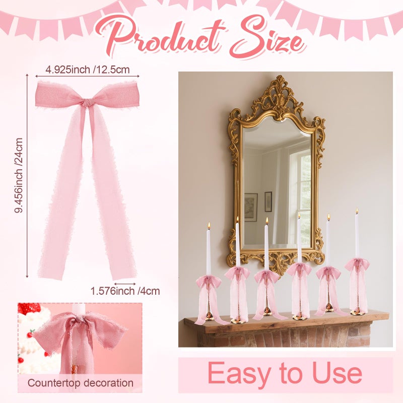 Luinabio 24 Pcs Christmas Tree Bows Candlestick Decoration Large Tie Bows Ribbon Gift Wrapping Coquette Decorations For Christmas Tree Wedding Party Baby Shower Decorations  9.5 Inch(Pink) - Image 4