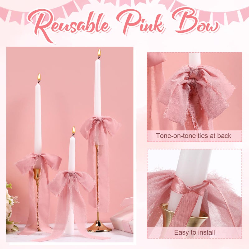 Luinabio 24 Pcs Christmas Tree Bows Candlestick Decoration Large Tie Bows Ribbon Gift Wrapping Coquette Decorations For Christmas Tree Wedding Party Baby Shower Decorations  9.5 Inch(Pink) - Image 2