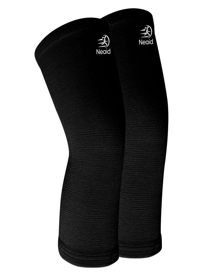 NECARE NeAID Polyester Orthopedic Knee Cap (1 PAIR) | Compression Support for Pain Relief, Arthritis, Sports & Gym | 4-Way Knee Sleeves For Men & Women (M, BLACK) - Image 1