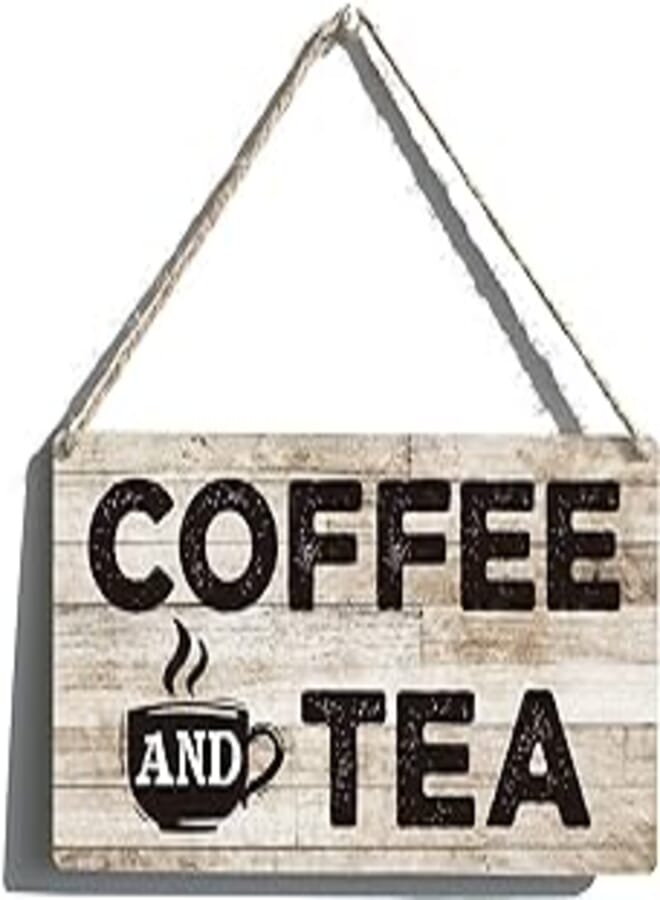 Funny Kitchen Signs Gift Farmhouse Coffee and Tea Wooden Hanging Sign Rustic Wall Art Home Coffee Bar Decoration 12 x 6 Inches