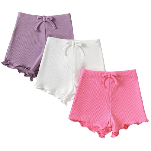 SOBOWO Baby Girl Shorts 18-24 Months Toddler Girls Shorts Ribbed 3 Pack Baby Girls Solid Soft Elastic Waist Casual Playing Summer Short Pants(Rose/Purple/White, 18-24 Months) - Image 1