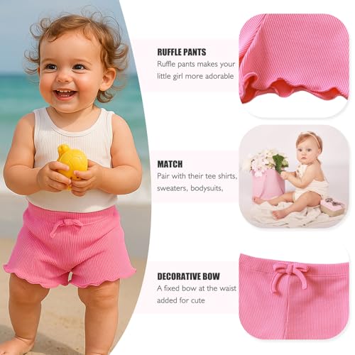 SOBOWO Baby Girl Shorts 18-24 Months Toddler Girls Shorts Ribbed 3 Pack Baby Girls Solid Soft Elastic Waist Casual Playing Summer Short Pants(Rose/Purple/White, 18-24 Months) - Image 4