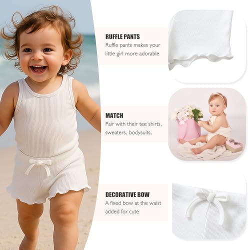 SOBOWO Baby Girl Shorts 18-24 Months Toddler Girls Shorts Ribbed 3 Pack Baby Girls Solid Soft Elastic Waist Casual Playing Summer Short Pants(Rose/Purple/White, 18-24 Months) - Image 3