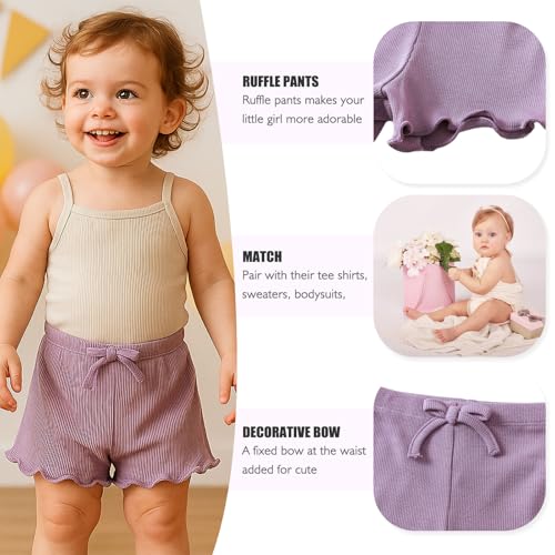 SOBOWO Baby Girl Shorts 18-24 Months Toddler Girls Shorts Ribbed 3 Pack Baby Girls Solid Soft Elastic Waist Casual Playing Summer Short Pants(Rose/Purple/White, 18-24 Months) - Image 2