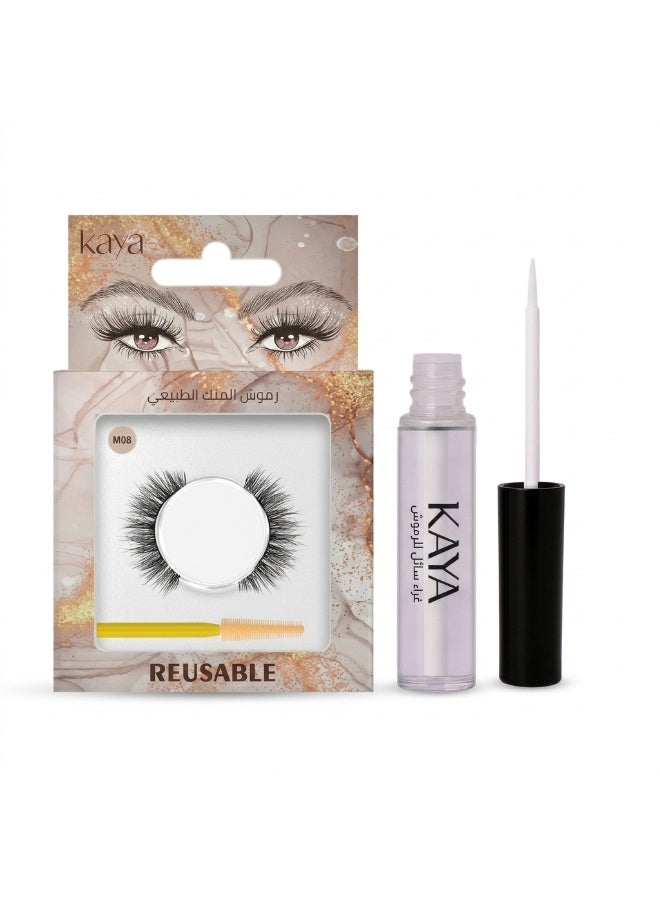 kaya Clear Eyelash Glue with Natural Mink Three Dimensional Lashes Style No. 8 Set - Image 1