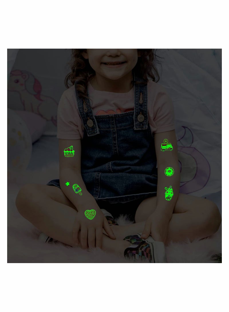 SYOSI 12 Sheets Glow Ice Cream Birthday Party Decorations for Girls Luminous Kids Temporary Tattoos for Ice Cream Party Supplies Favors Toys Donut Fake Tattoo Stickers - Image 4