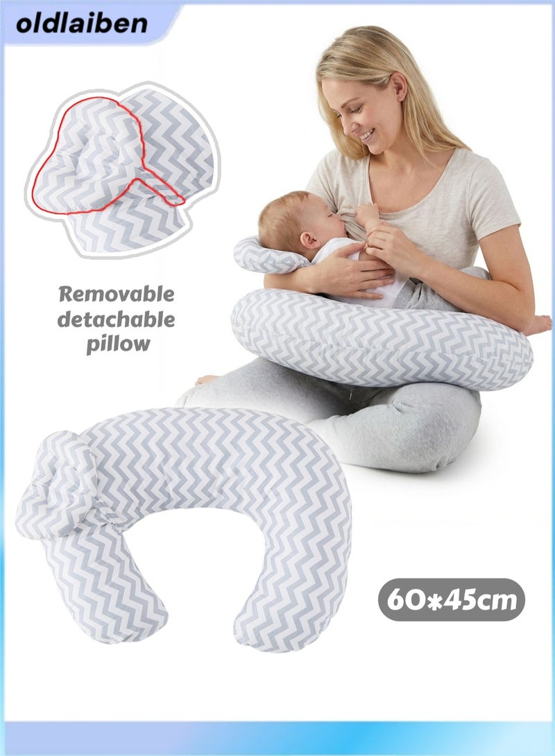 الدليبن وسائد رضاعة للأطفال، وسادة مضادة للبصق، وضعية لحديثي الولادة، وسادة رضاعة مع وسادة دعم للرضع، وسادة دعم للأطفال، وسادة رضاعة متعددة الاستخدامات، قابلة للغسل في الغسالة، للأم والطفل (خطوط رمادية) - Image 1