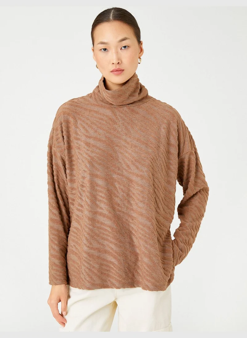 KOTON Long Sleeve T-Shirt Turtleneck Plush Detail