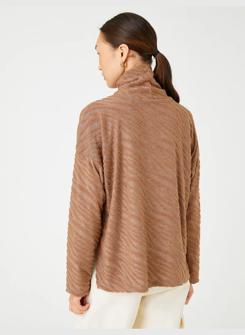 KOTON Long Sleeve T-Shirt Turtleneck Plush Detail