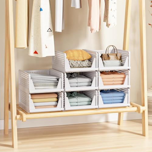 JD Fresh 5 Pieces Large Stackable Wardrobe Organizer for Storage/Foldable Cupboard Organiser for Clothes/Polypropylene Multipurpose Space Organizer Rack/Adjustable Sliding Drawer - White - Image 4