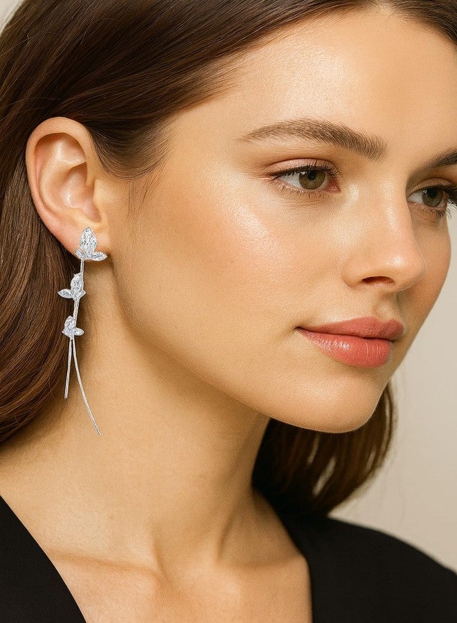 AMAAL Cubic Zirconia Long Drop Korean Pearl Earrings set for Women Wedding Girls Ladies | Western Earing Love | Moti Stylish Ear Rings Jewellery for woman | Valentine Gift for Girlfriend couple -391 - Image 2