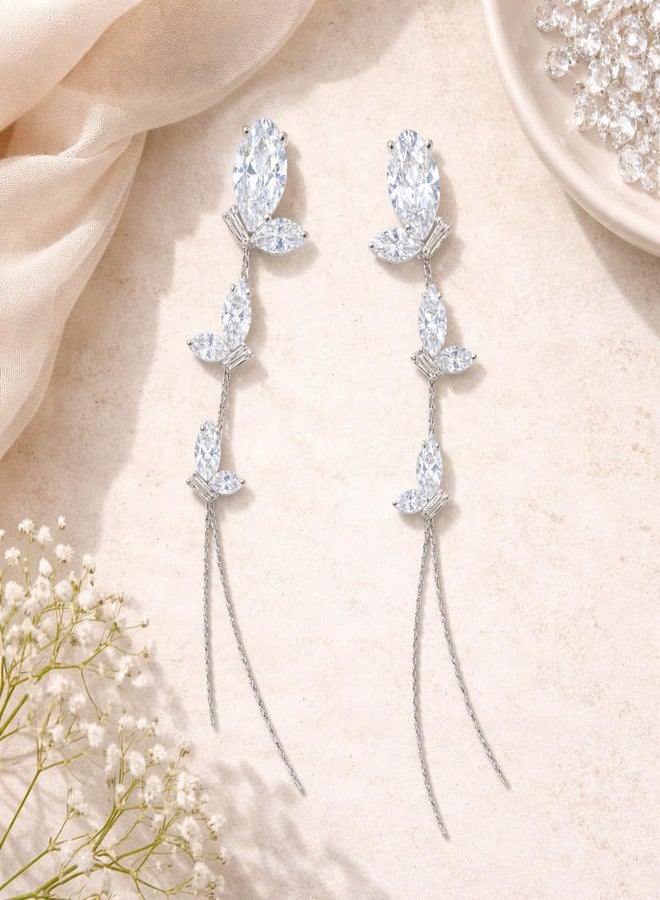 AMAAL Cubic Zirconia Long Drop Korean Pearl Earrings set for Women Wedding Girls Ladies | Western Earing Love | Moti Stylish Ear Rings Jewellery for woman | Valentine Gift for Girlfriend couple -391 - Image 3