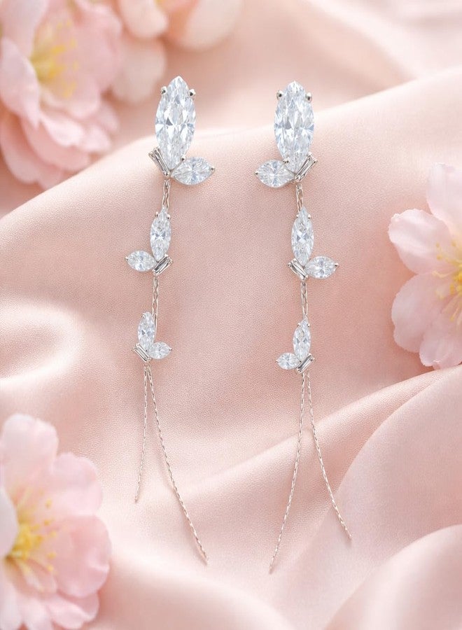 AMAAL Cubic Zirconia Long Drop Korean Pearl Earrings set for Women Wedding Girls Ladies | Western Earing Love | Moti Stylish Ear Rings Jewellery for woman | Valentine Gift for Girlfriend couple -391 - Image 5