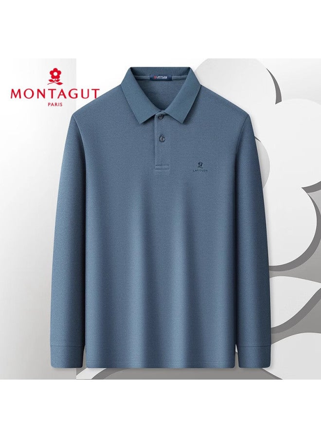 مونتاجوت Montagut قميص بولو طويل الأكمام للرجال، ياقة مطوية، قطن شينجيانغ، مريح للبشرة، تي شيرت عمل عارض، أزرق ضبابي 2XL - Image 1