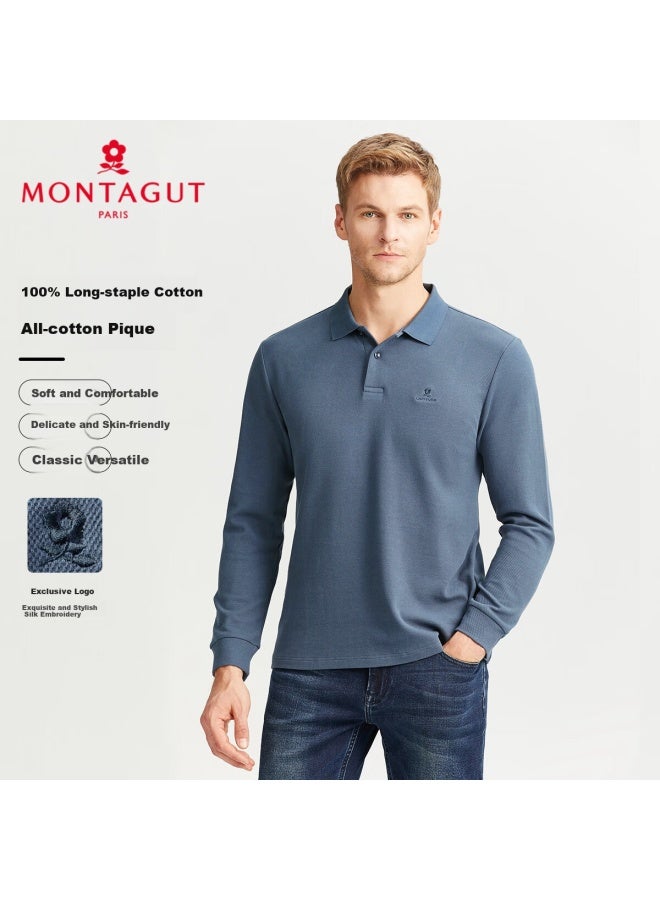 مونتاجوت Montagut قميص بولو طويل الأكمام للرجال، ياقة مطوية، قطن شينجيانغ، مريح للبشرة، تي شيرت عمل عارض، أزرق ضبابي 2XL - Image 2