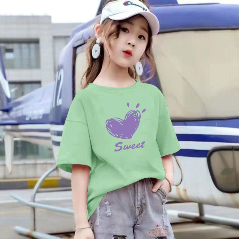 2161# Girls' Cotton Casual Short-Sleeved T-Shirt 2025 Style Western Style Loose Middle And Large Children'S Little Girls - Image 5