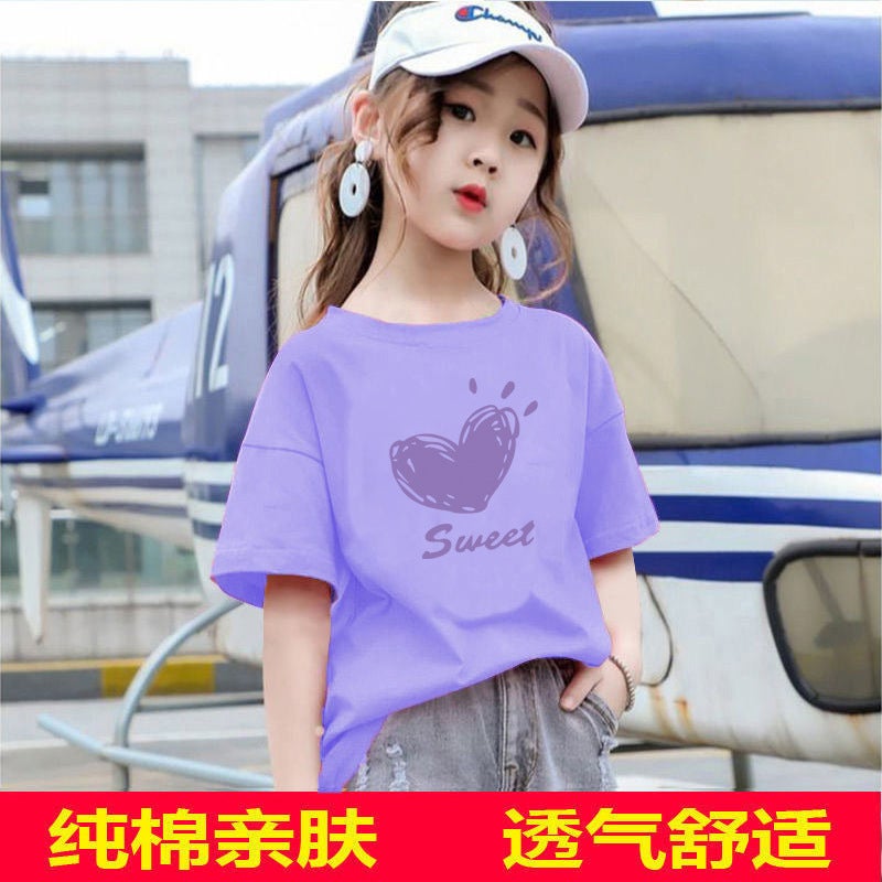 2161# Girls' Cotton Casual Short-Sleeved T-Shirt 2025 Style Western Style Loose Middle And Large Children'S Little Girls - Image 2